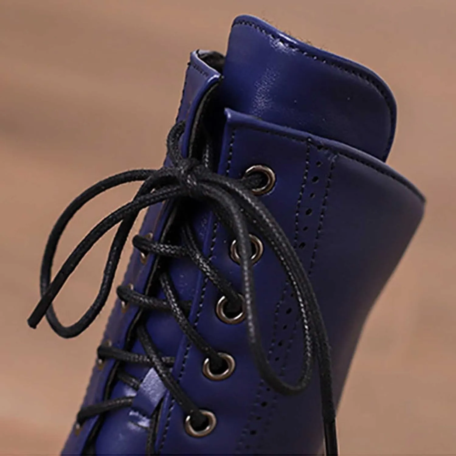 Platform Boots Women's British Pointed Solid Ankle Boots Low Slim Heels Lace-Up Combat Bootie For Lolita