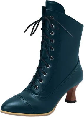 Platform Boots Women's British Pointed Solid Ankle Boots Low Slim Heels Lace-Up Combat Bootie For Lolita