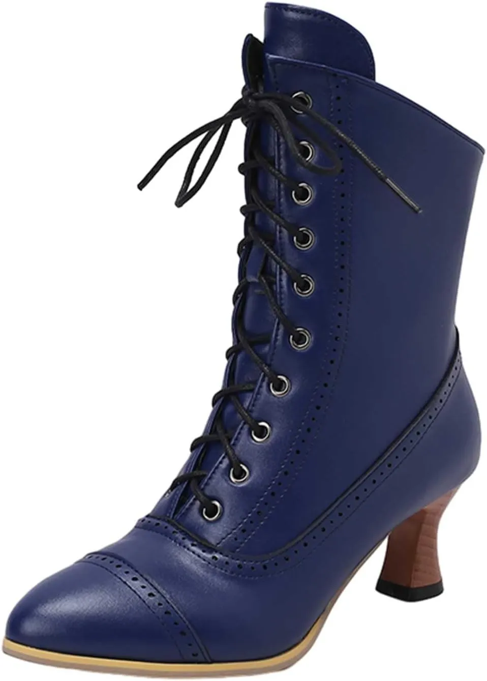 Platform Boots Women's British Pointed Solid Ankle Boots Low Slim Heels Lace-Up Combat Bootie For Lolita