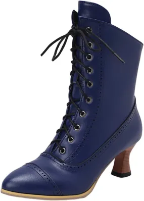 Platform Boots Women's British Pointed Solid Ankle Boots Low Slim Heels Lace-Up Combat Bootie For Lolita