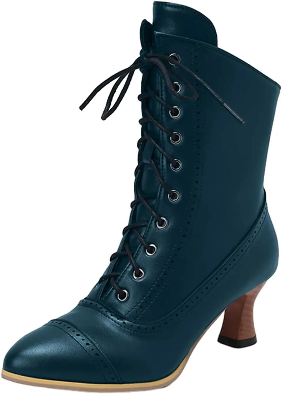 Platform Boots Women's British Pointed Solid Ankle Boots Low Slim Heels Lace-Up Combat Bootie For Lolita