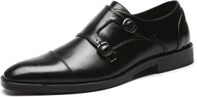 Single Season Formal Shoes for Men Slip On Monk Strap Cap Toe Black Burnished Toe PU Leather Rubber Sole Resistant Non Slip Low Top Anti-Slip Casual Very Popular Among Young People (Colo