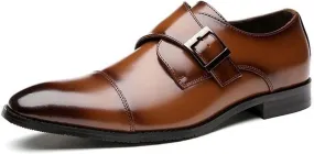 Single Season Oxford Shoes for Men Slip On Monk Strap Cap Toe Burnished Toe Leather Resistant Non Slip Anti-Slip Block Heel Outdoor Very Popular Among Young People (Color : Brown, Size
