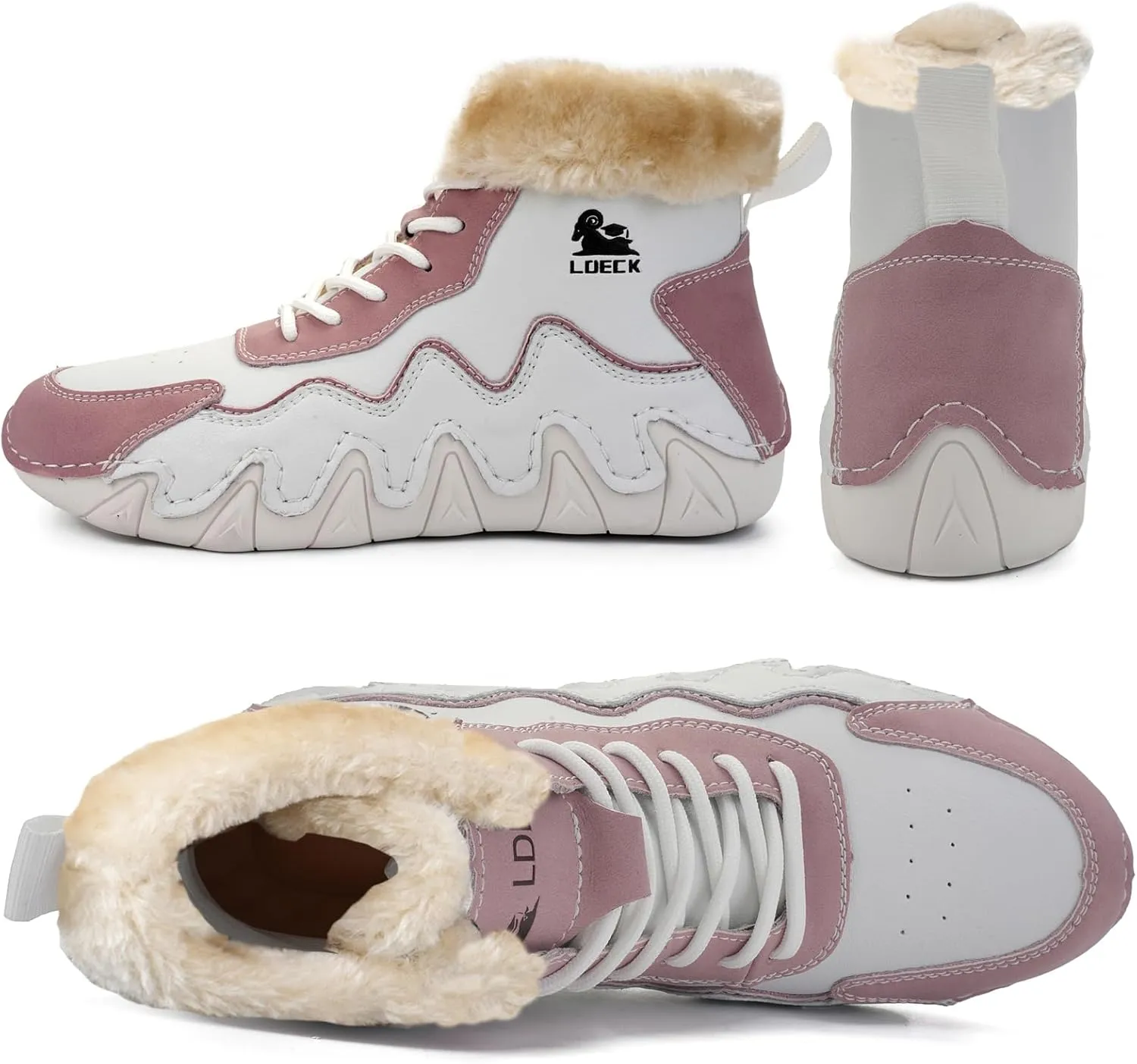 Waterproof Lace Up Ankle Boots for Women's Outdoor Warm Snow Boots Fur Lined Handmade Leather beck Boot Casual Non Slip Breathable Chukka Boots for Walking Hiking Driving