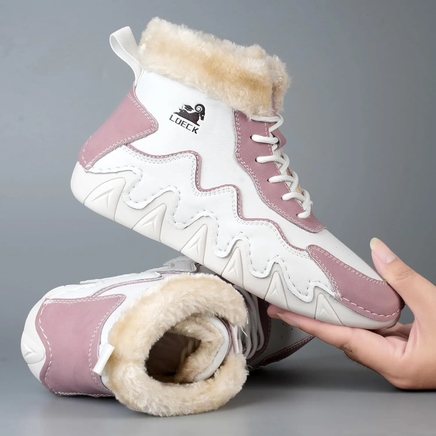 Waterproof Lace Up Ankle Boots for Women's Outdoor Warm Snow Boots Fur Lined Handmade Leather beck Boot Casual Non Slip Breathable Chukka Boots for Walking Hiking Driving