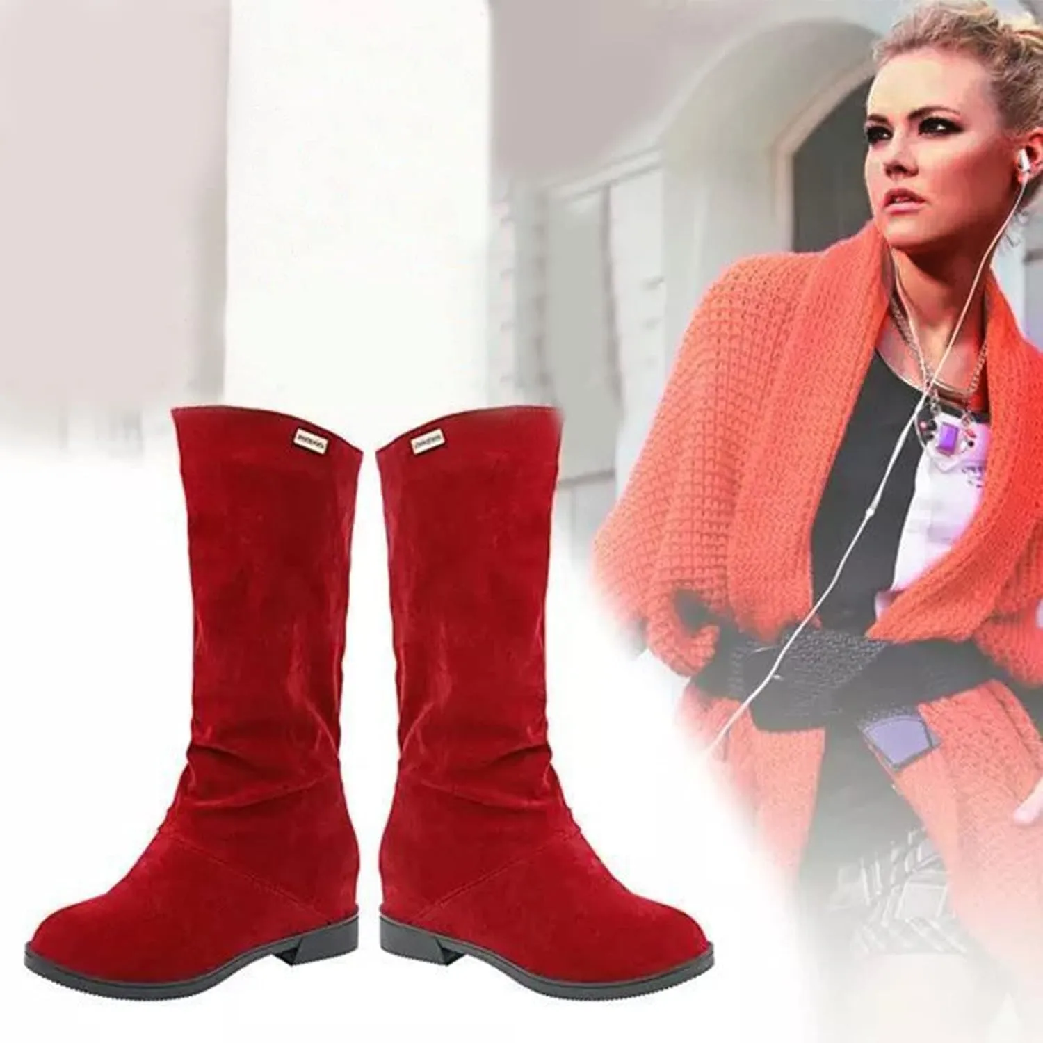 White Cowgirl Boots Suede Flats Thigh High Boots Pull On Knee High Boots Mid Calf Fall Winter Warm Boots