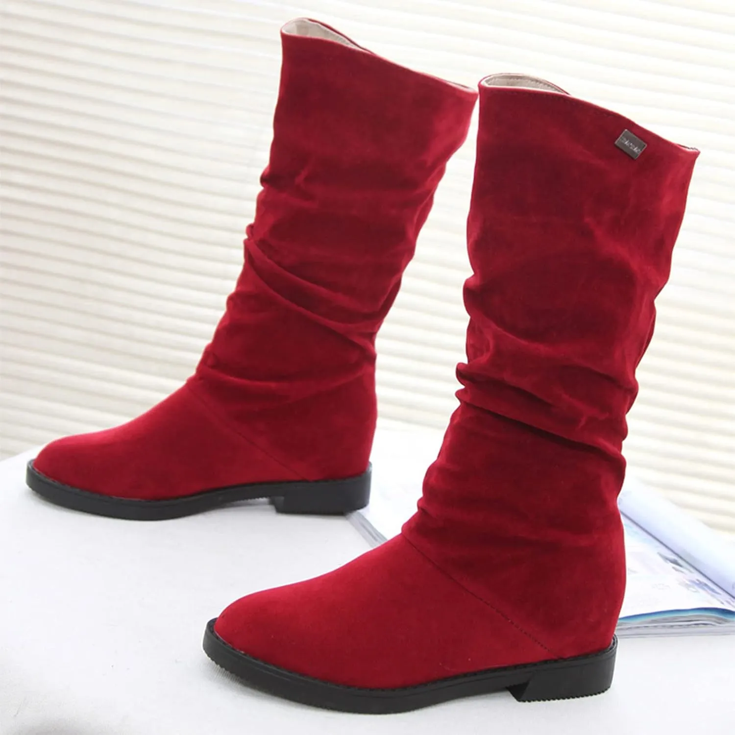 White Cowgirl Boots Suede Flats Thigh High Boots Pull On Knee High Boots Mid Calf Fall Winter Warm Boots