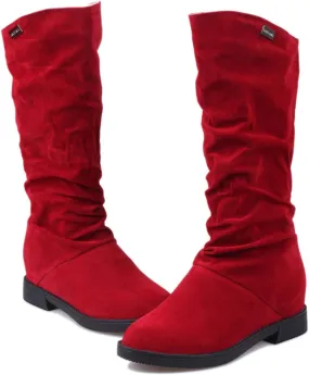 White Cowgirl Boots Suede Flats Thigh High Boots Pull On Knee High Boots Mid Calf Fall Winter Warm Boots
