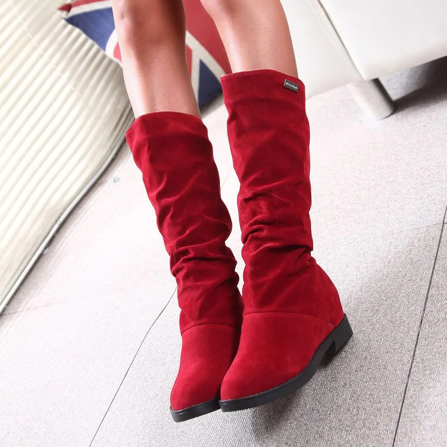 White Cowgirl Boots Suede Flats Thigh High Boots Pull On Knee High Boots Mid Calf Fall Winter Warm Boots