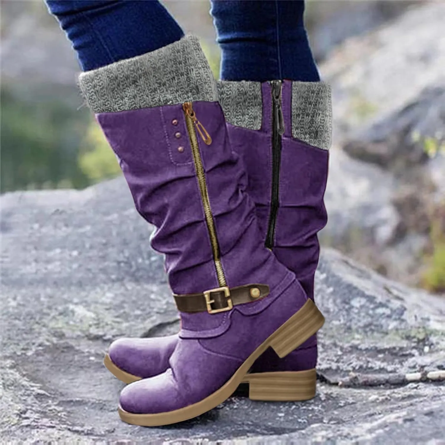 White Cowgirl Boots Suede Zipper Thigh High Boots Low Heels Knee High Boots Over Knee Tall Long Bootie