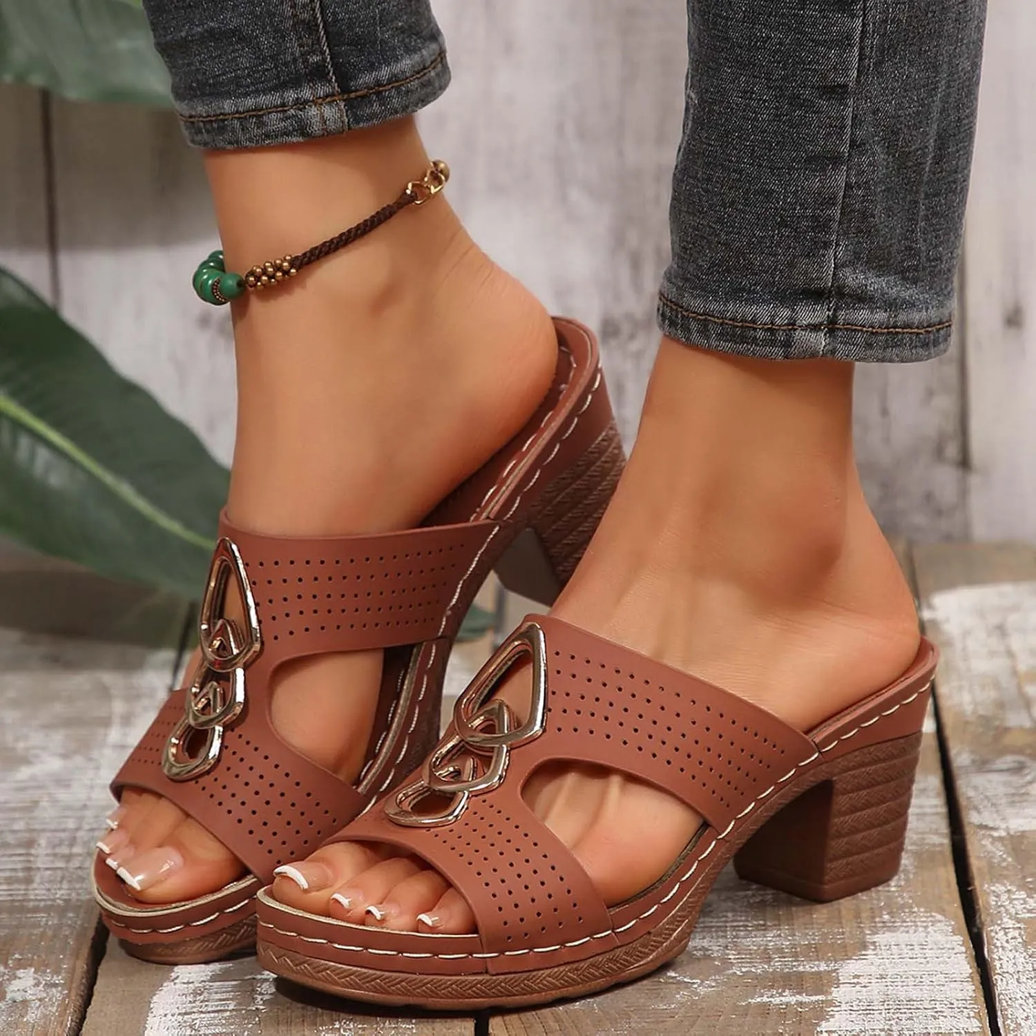 Women'S Chunky Low Heels Open Toe Heels Toe Square Heels Comfortable Beach Shoes Sandals Slippers