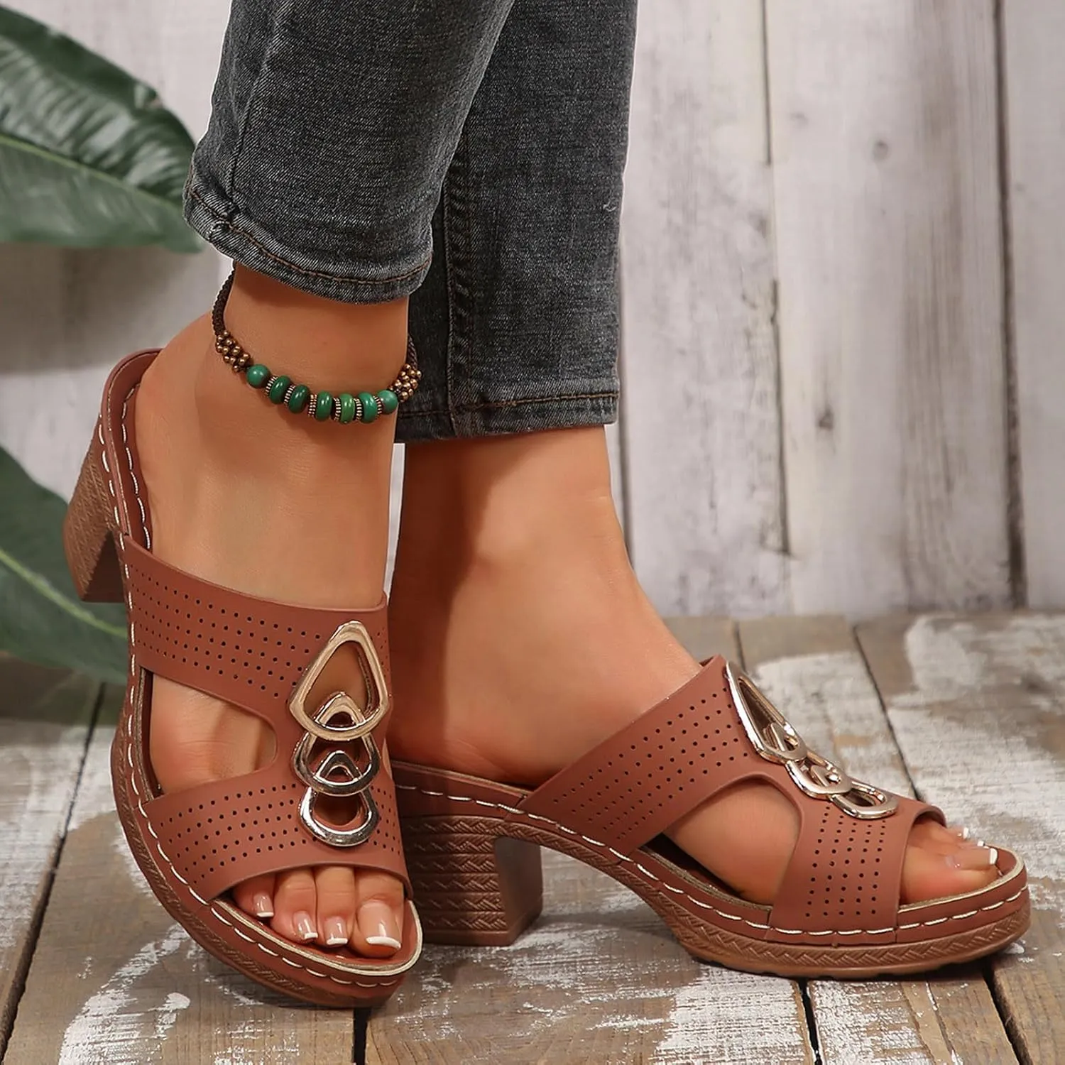 Women'S Chunky Low Heels Open Toe Heels Toe Square Heels Comfortable Beach Shoes Sandals Slippers