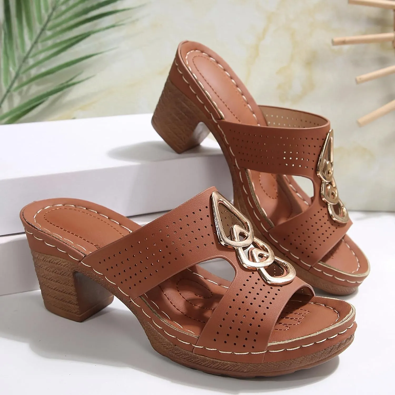 Women'S Chunky Low Heels Open Toe Heels Toe Square Heels Comfortable Beach Shoes Sandals Slippers