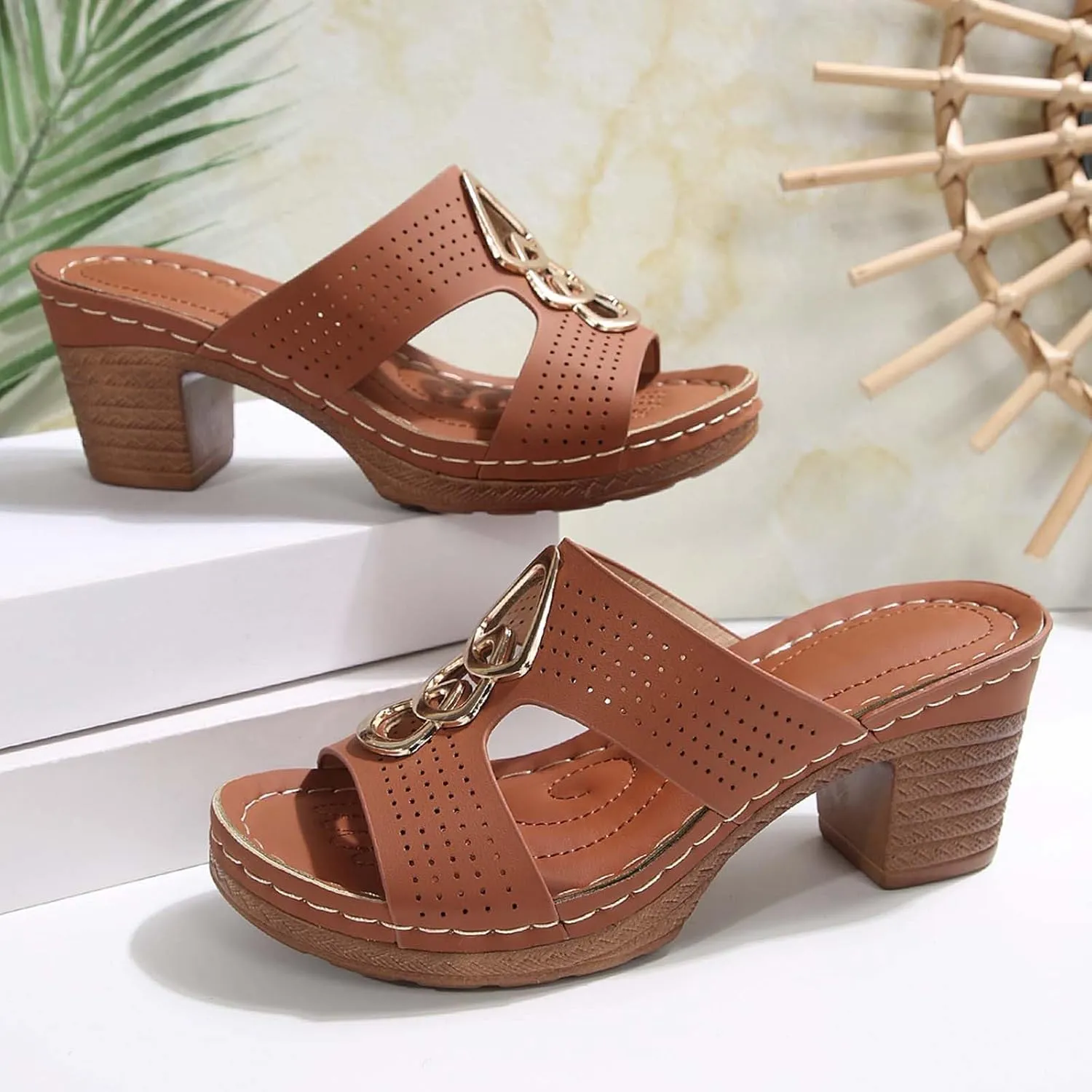 Women'S Chunky Low Heels Open Toe Heels Toe Square Heels Comfortable Beach Shoes Sandals Slippers