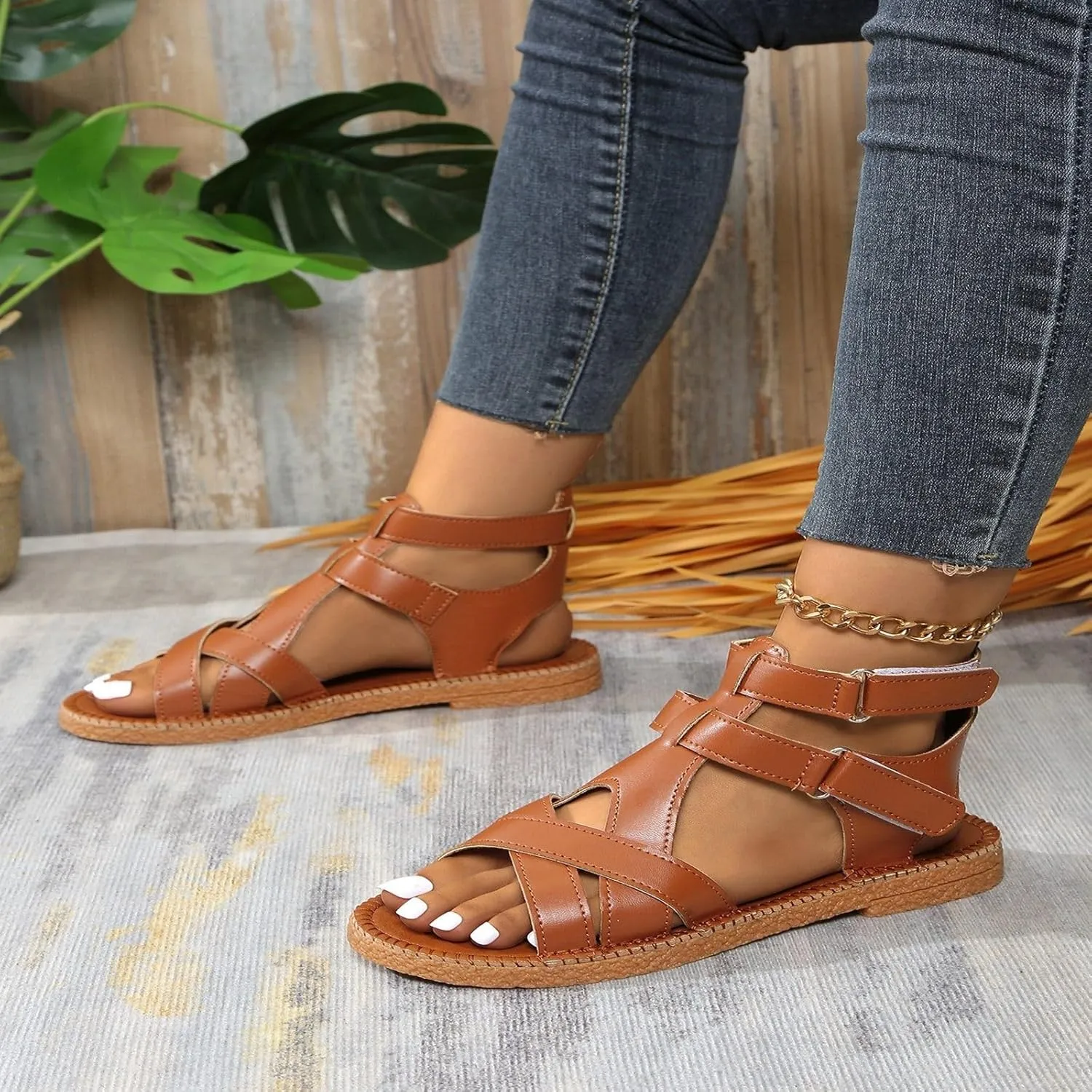 Women's Comfortable Casual Sandals Open Toe Flat Heel Slip On Summer Beach Walking Shoes for Outdoor Vacation