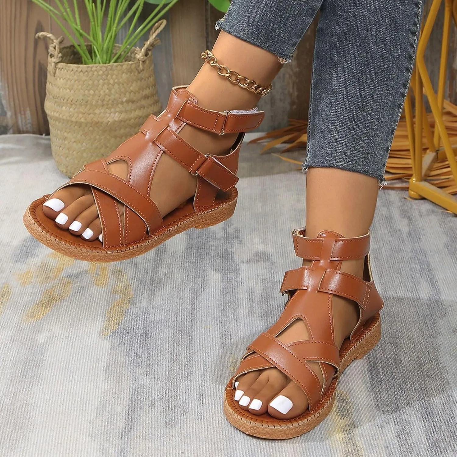 Women's Comfortable Casual Sandals Open Toe Flat Heel Slip On Summer Beach Walking Shoes for Outdoor Vacation