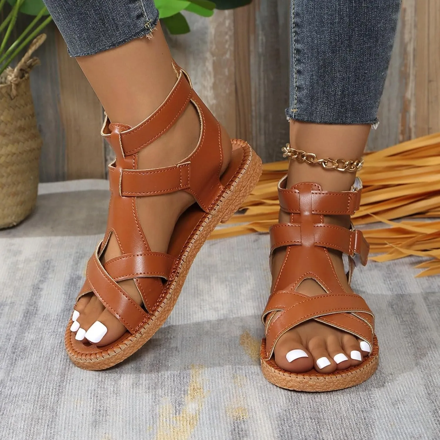 Women's Comfortable Casual Sandals Open Toe Flat Heel Slip On Summer Beach Walking Shoes for Outdoor Vacation