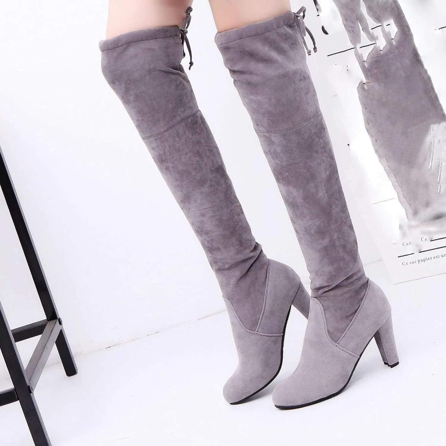 Women's Over The Knee Thigh High Chunky Heel Boots Pointed Toe High Heel Long Stretch Sexy Fall Winter Boots