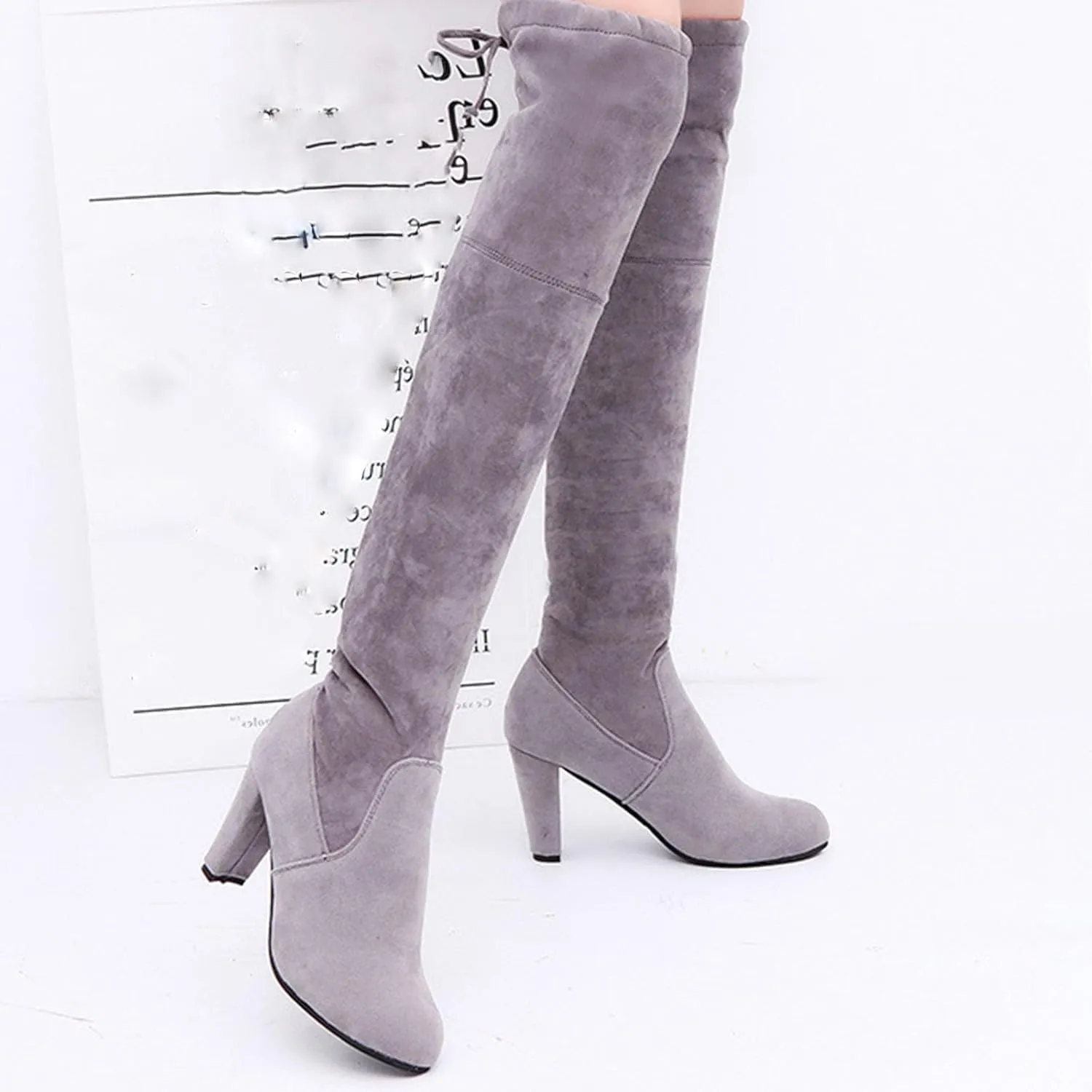 Women's Over The Knee Thigh High Chunky Heel Boots Pointed Toe High Heel Long Stretch Sexy Fall Winter Boots