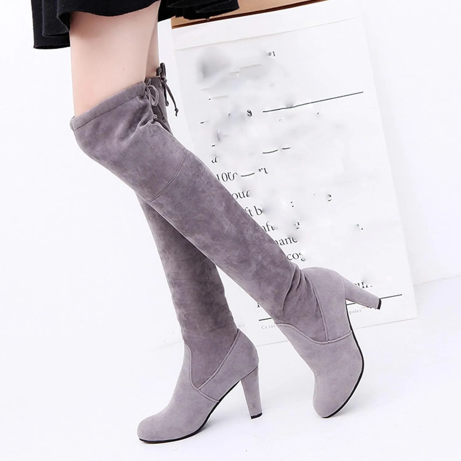 Women's Over The Knee Thigh High Chunky Heel Boots Pointed Toe High Heel Long Stretch Sexy Fall Winter Boots