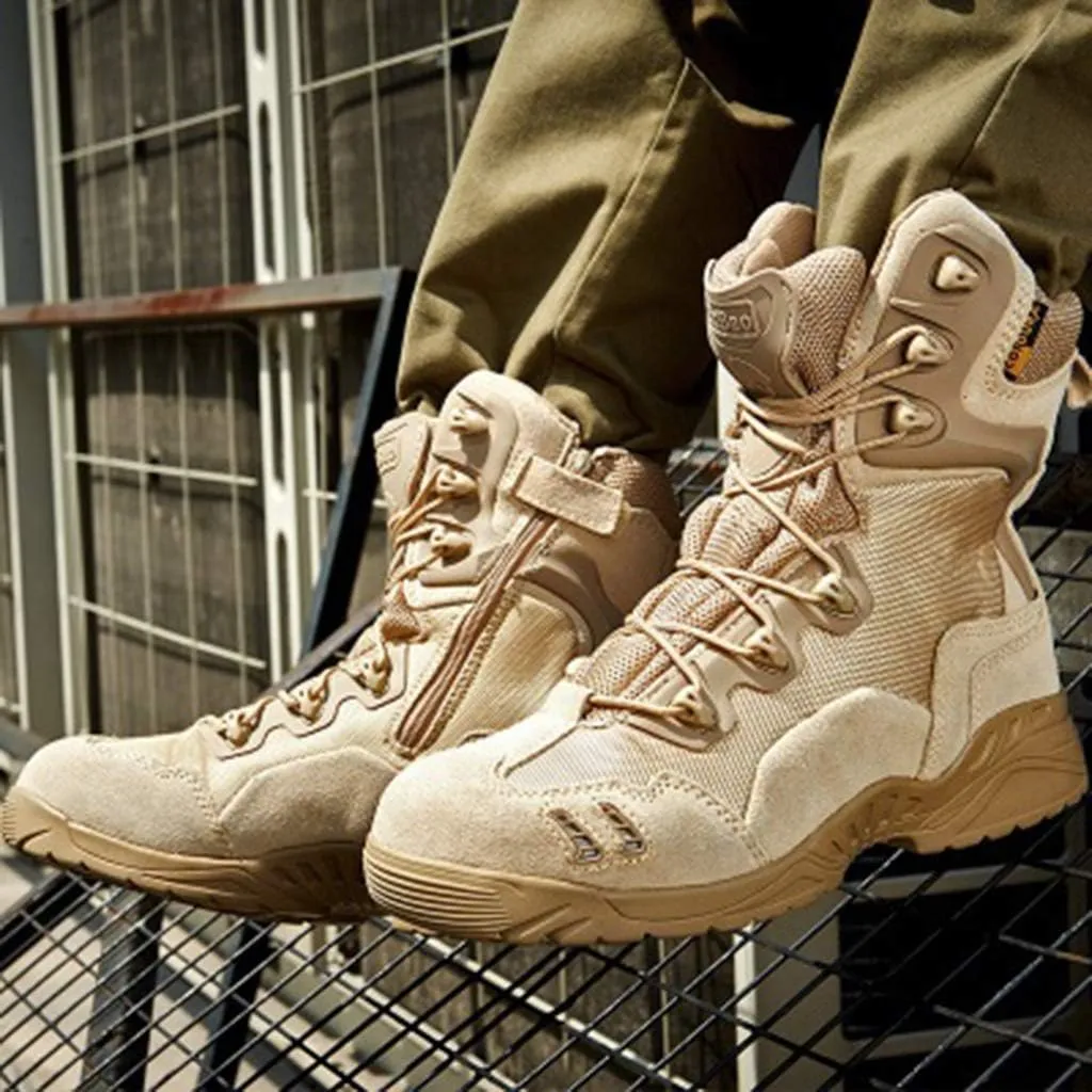 Wygwlg Men's Outdoor Military Boots Summer Hiking Shoes Desert Tactical Boots Lace Up Hiking Footwear Plus Size