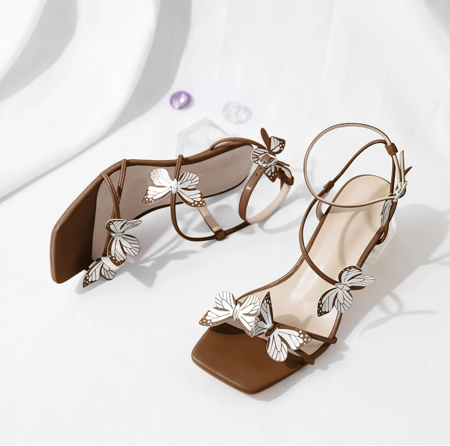 Zamikoo Women's Heeled Sandals Square Open Toe Ankle Strap Block Heels Strappy Clear Heels Chunky Low Heels