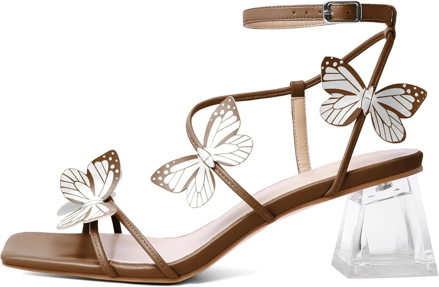 Zamikoo Women's Heeled Sandals Square Open Toe Ankle Strap Block Heels Strappy Clear Heels Chunky Low Heels
