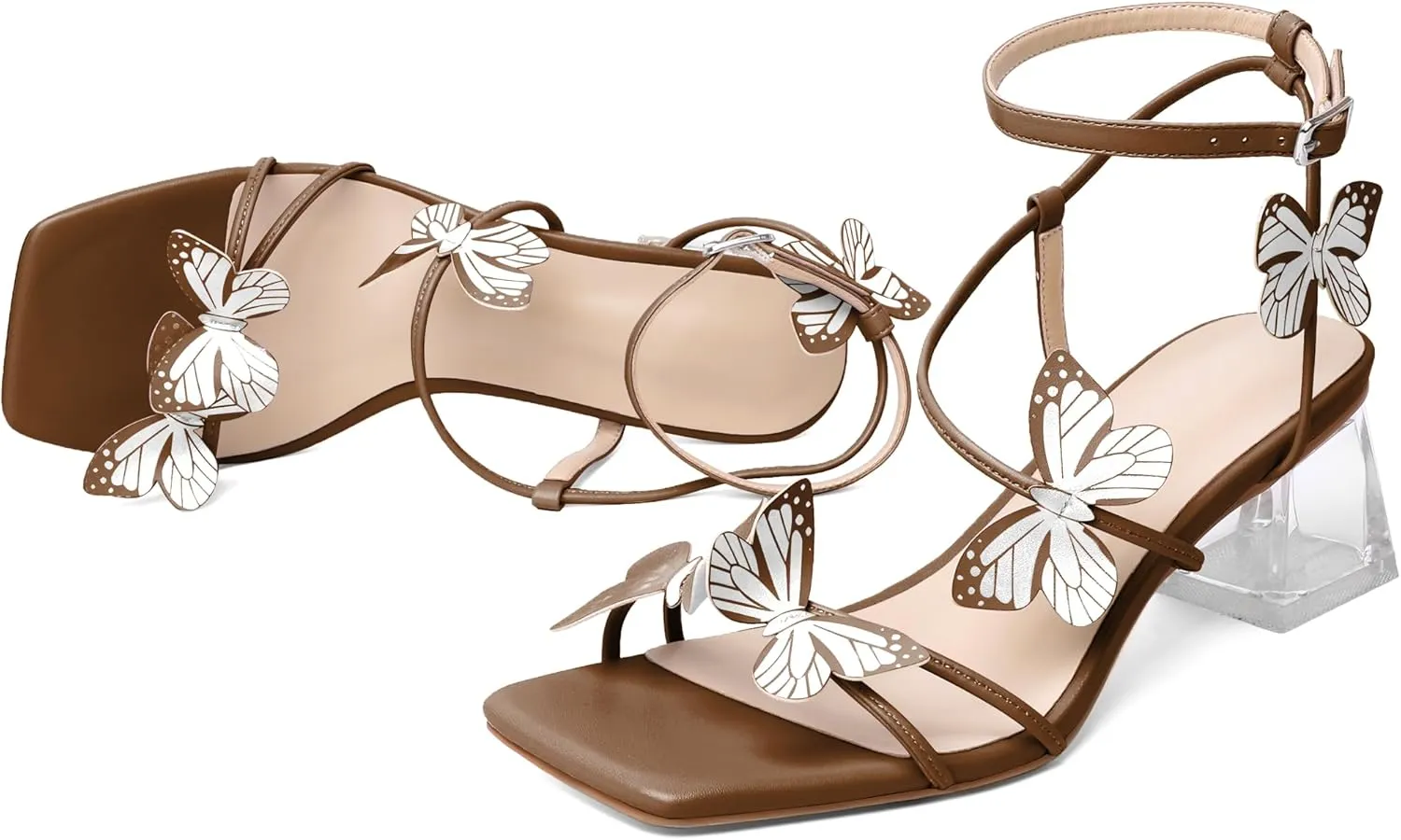 Zamikoo Women's Heeled Sandals Square Open Toe Ankle Strap Block Heels Strappy Clear Heels Chunky Low Heels