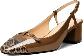 Zamikoo Women's Slingback Heels, Square Toe Low Block Heels with Adjustable Buckle, 2 Inches Multicolor Heels, Dress Shoes for Ladies Office Wedding Work Evening