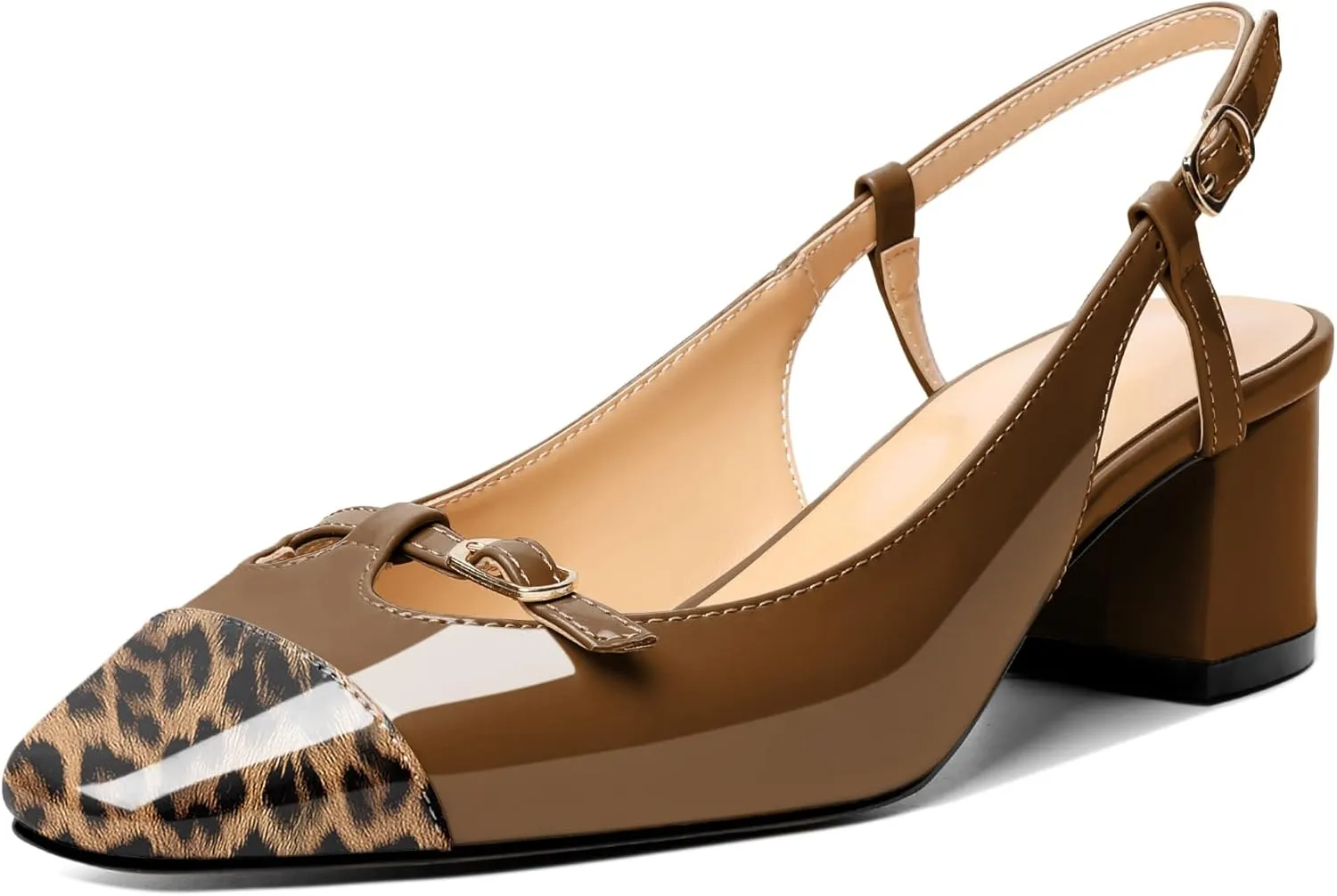 Zamikoo Women's Slingback Heels, Square Toe Low Block Heels with Adjustable Buckle, 2 Inches Multicolor Heels, Dress Shoes for Ladies Office Wedding Work Evening