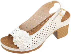 ZWRXW Wedge Sandals for Women Peep Toe Hollow Out Slingback Platform Wedge Sandals Bohemian Chic Flowers Dressy Summer Sandal Open Toe Ankle Strap Chunky Heel Shoes for Travel Vacation Beach Party