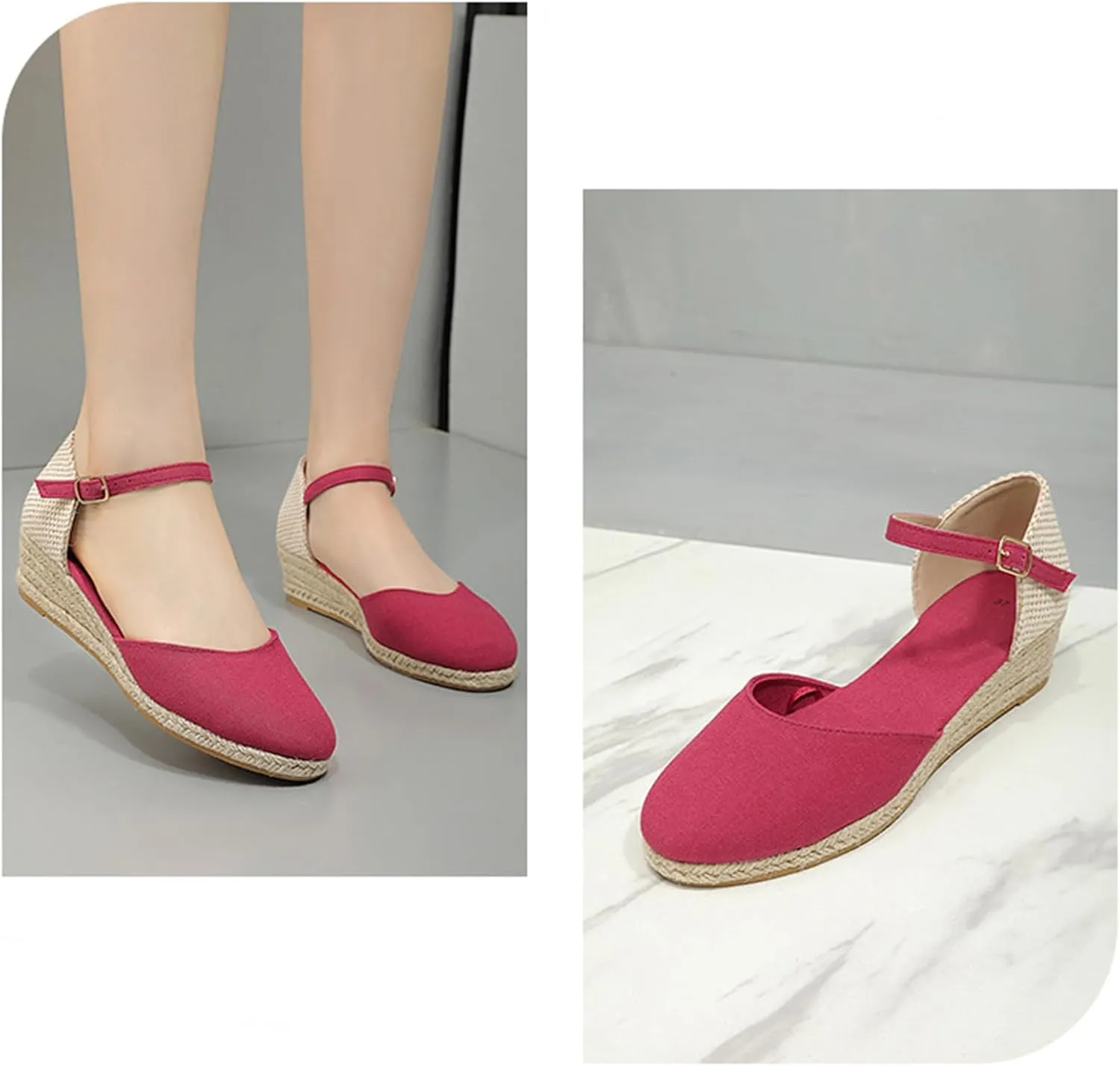 ZWRXW Womens Closed Toe Espadrilles Comfortable Ankle Strap Wedges Shoes Mid Low Heel Canvas Shoes Dressy Summer Dress Sandals for Walking