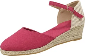 ZWRXW Womens Closed Toe Espadrilles Comfortable Ankle Strap Wedges Shoes Mid Low Heel Canvas Shoes Dressy Summer Dress Sandals for Walking